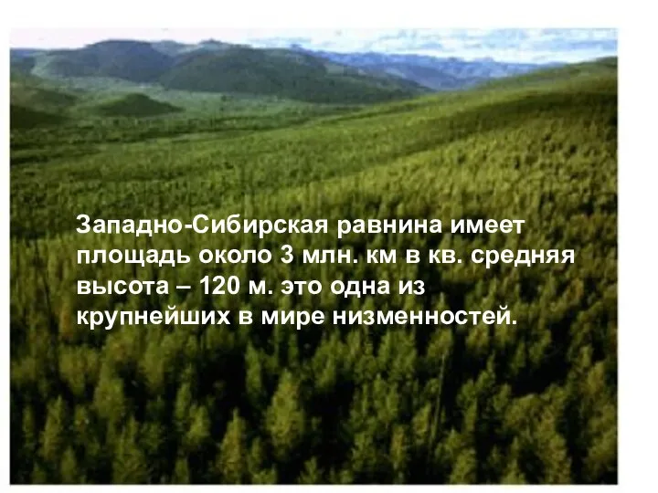 Западно-Сибирская равнина имеет площадь около 3 млн. км в кв. средняя