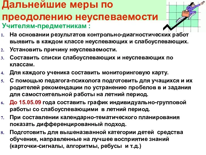 Дальнейшие меры по преодолению неуспеваемости Учителям-предметникам : На основании результатов контрольно-диагностических