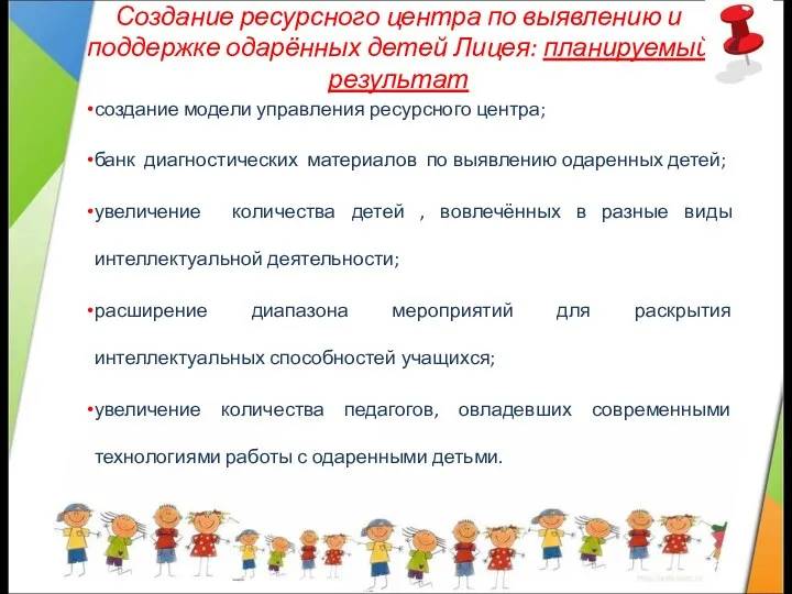 Создание ресурсного центра по выявлению и поддержке одарённых детей Лицея: планируемый