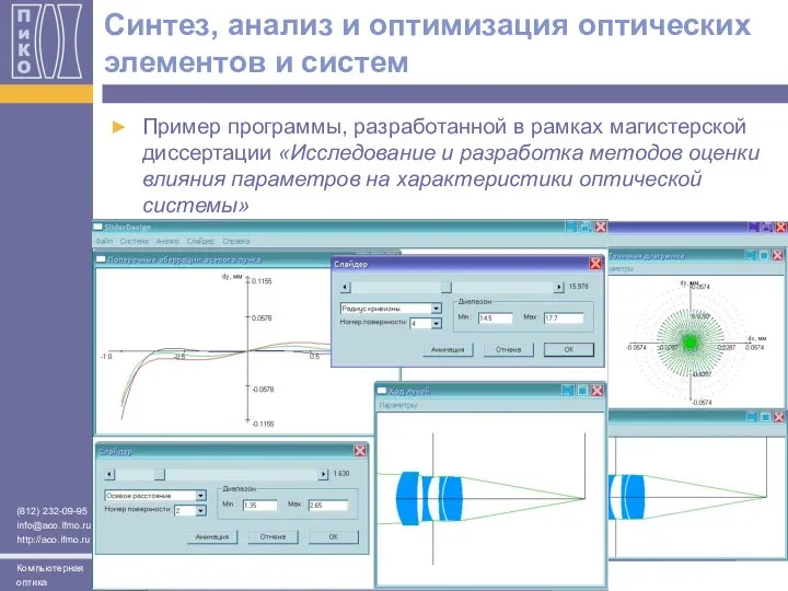 Cинтез, анализ и оптимизация оптических элементов и систем Пример программы, разработанной