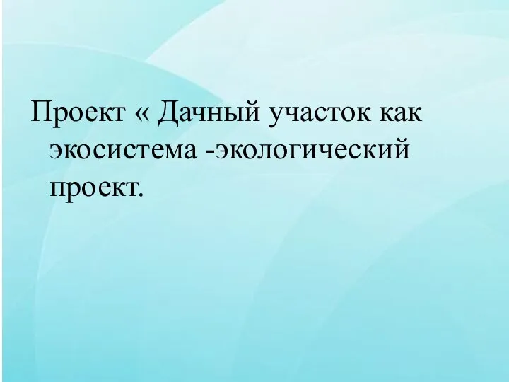 Проект « Дачный участок как экосистема -экологический проект.