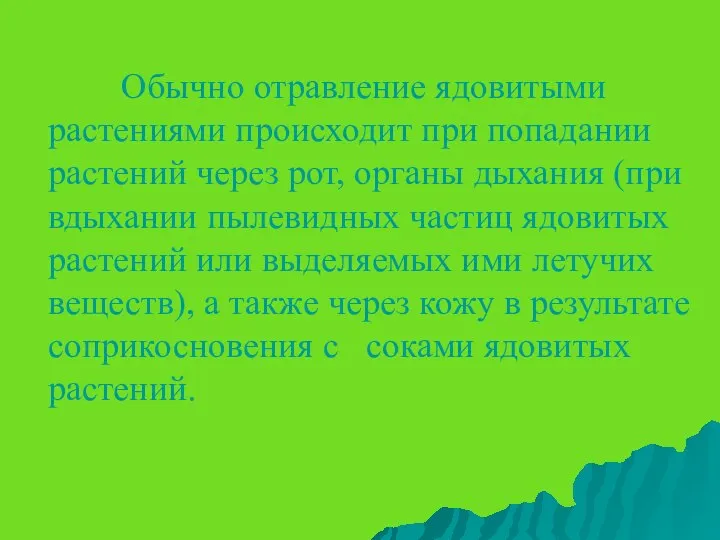 Обычно отравление ядовитыми растениями происходит при попадании растений через рот, органы