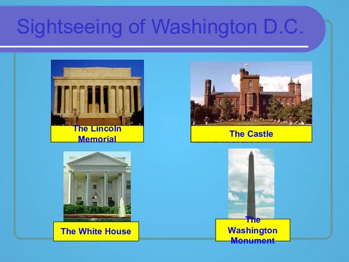 Sightseeing of Washington D.C. The Lincoln Memorial The Castle The White House The Washington Monument