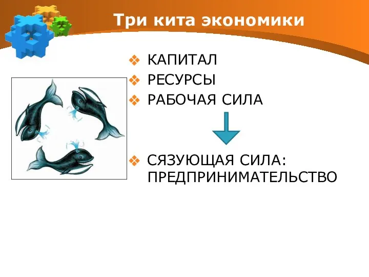 Три кита экономики КАПИТАЛ РЕСУРСЫ РАБОЧАЯ СИЛА СЯЗУЮЩАЯ СИЛА: ПРЕДПРИНИМАТЕЛЬСТВО