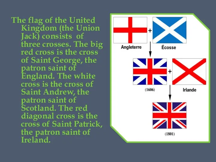 The flag of the United Kingdom (the Union Jack) consists of