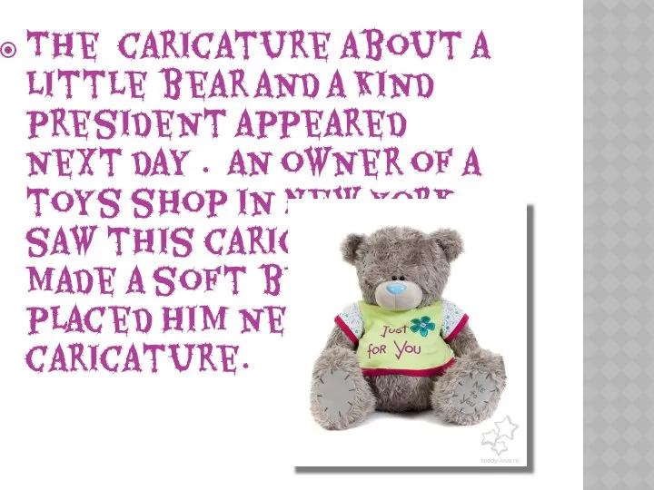 The caricature about a little bear and a kind president appeared