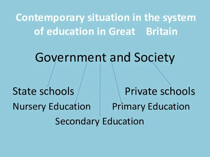 Contemporary situation in the system of education in Great Britain Government