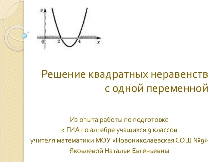 Решение квадратных неравенств с одной переменной Из опыта работы по подготовке