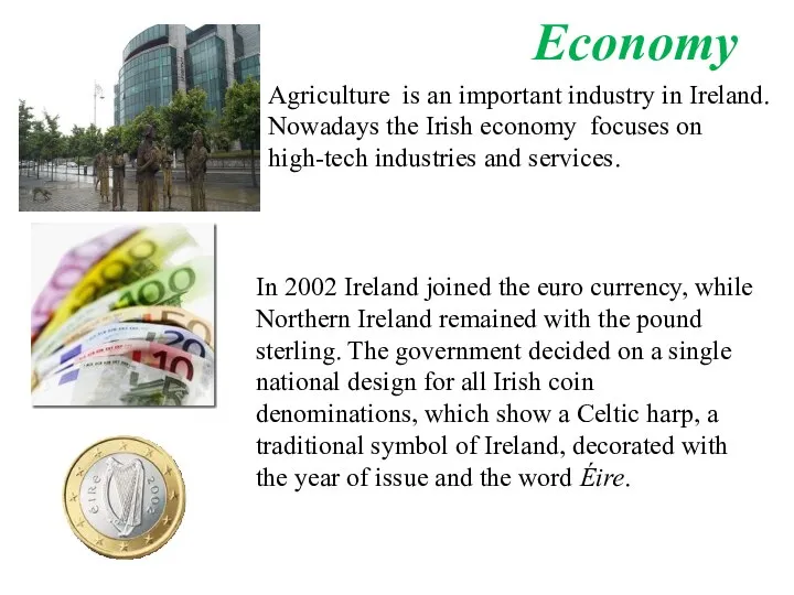 Agriculture is an important industry in Ireland. Nowadays the Irish economy