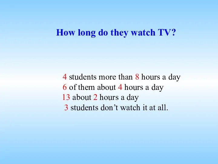 How long do they watch TV? 4 students more than 8