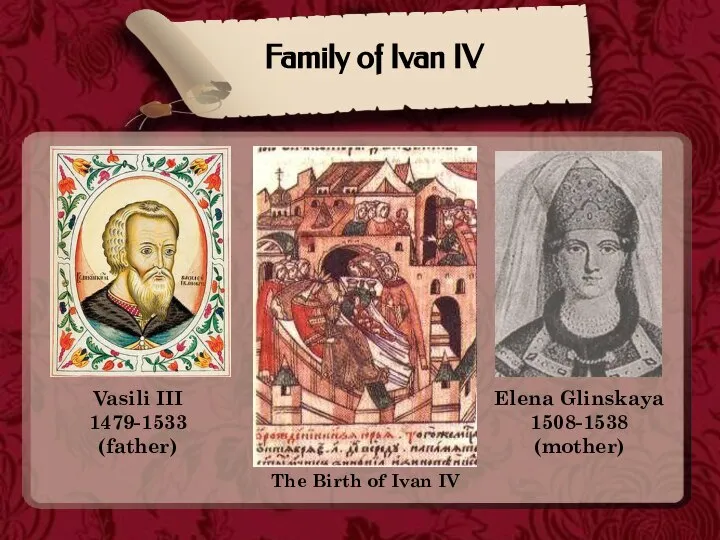 Family of Ivan IV Vasili III 1479-1533 (father) Elena Glinskaya 1508-1538