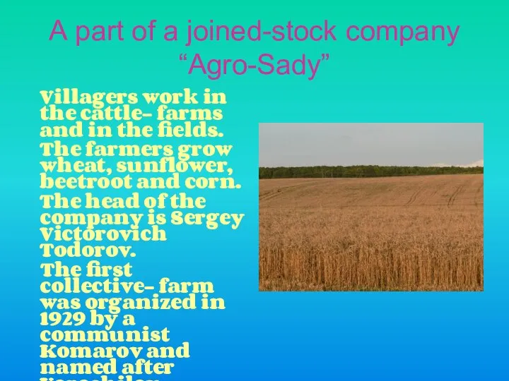 А part of a joined-stock company “Agro-Sady” Villagers work in the