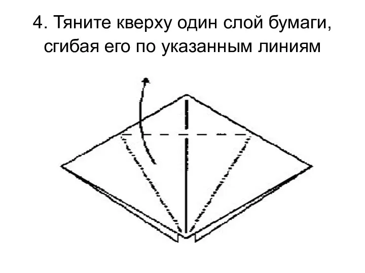 4. Тяните кверху один слой бумаги, сгибая его по указанным линиям