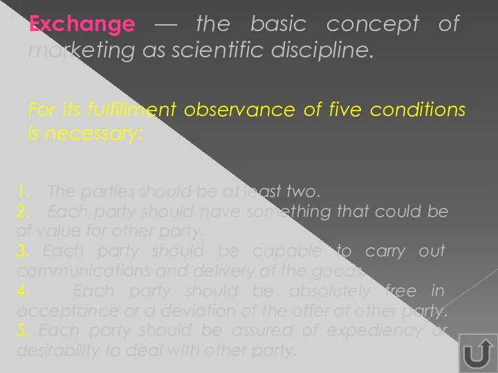 Exchange — the basic concept of marketing as scientific discipline. For