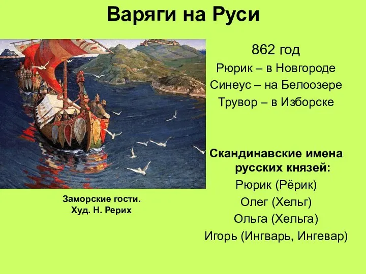 Варяги на Руси 862 год Рюрик – в Новгороде Синеус –