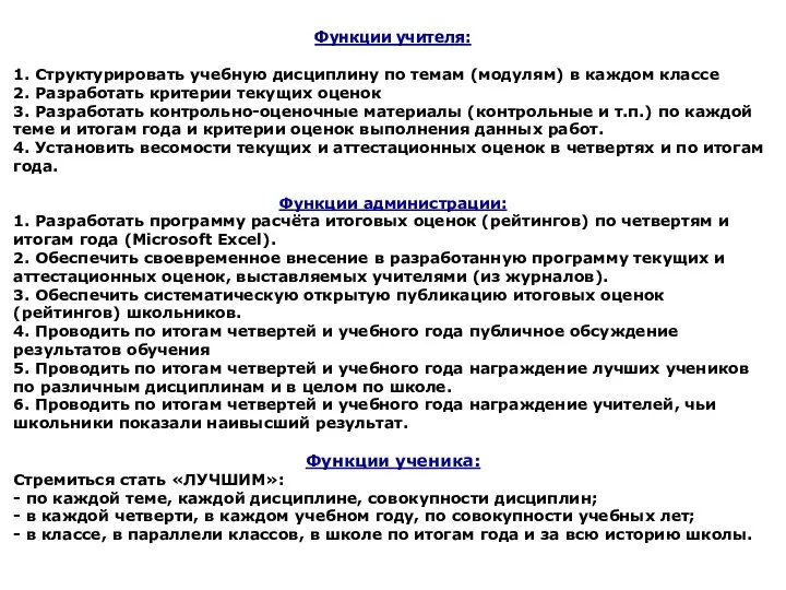 Функции учителя: 1. Структурировать учебную дисциплину по темам (модулям) в каждом