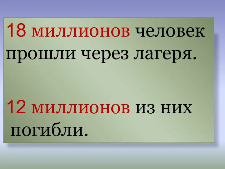 18 миллионов человек прошли через лагеря. 12 миллионов из них погибли.