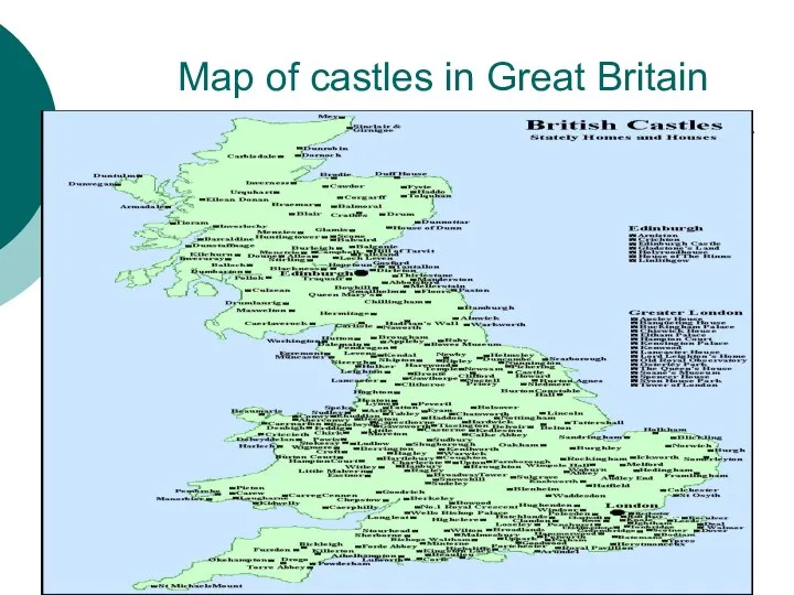 Map of castles in Great Britain