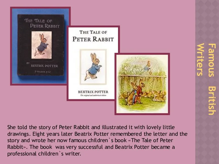 Famous British Writers She told the story of Peter Rabbit and