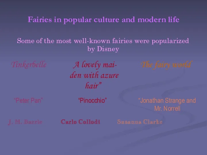 Fairies in popular culture and modern life Some of the most