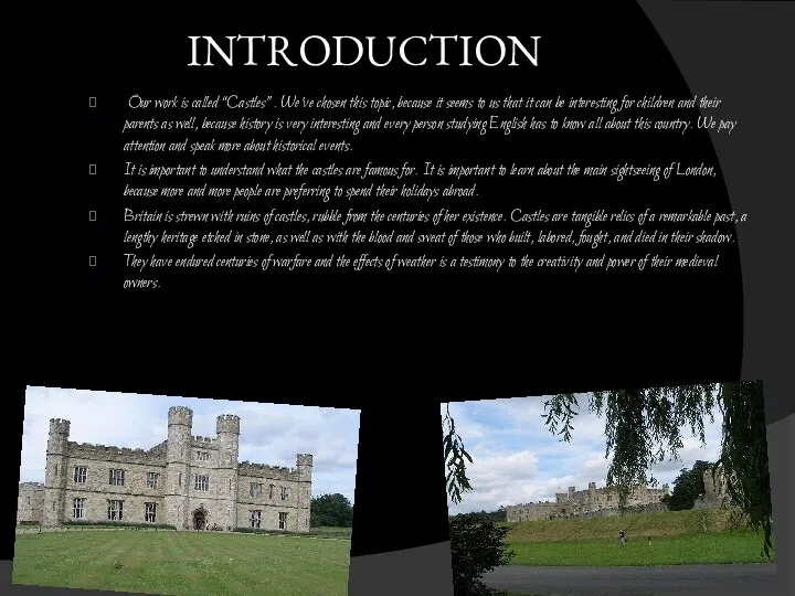 INTRODUCTION Our work is called “Castles”. We’ve chosen this topic, because