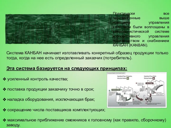 Система "КАНБАН" Практически все перечисленные выше принципы управления качеством были воплощены