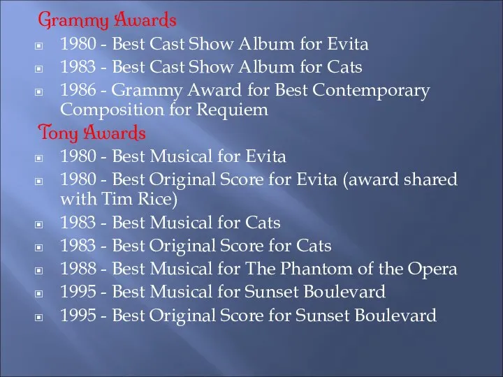 Grammy Awards 1980 - Best Cast Show Album for Evita 1983