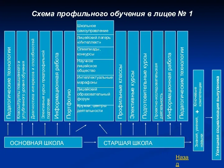 ОСНОВНАЯ ШКОЛА Классы/группы повышенного и углубленного уровня обучения Элективные курсы предпрофильной