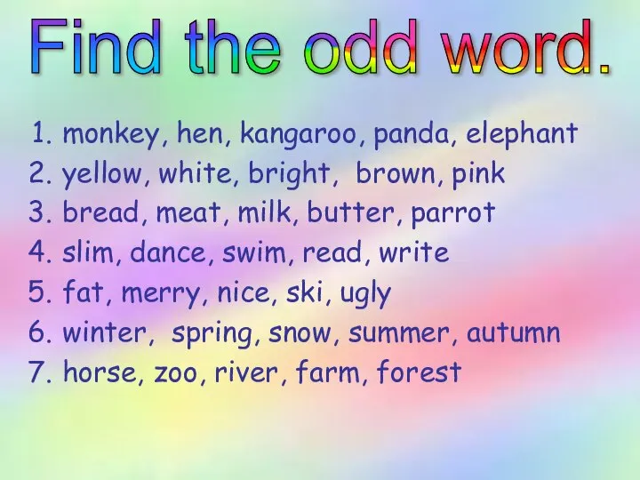 monkey, hen, kangaroo, panda, elephant yellow, white, bright, brown, pink bread,