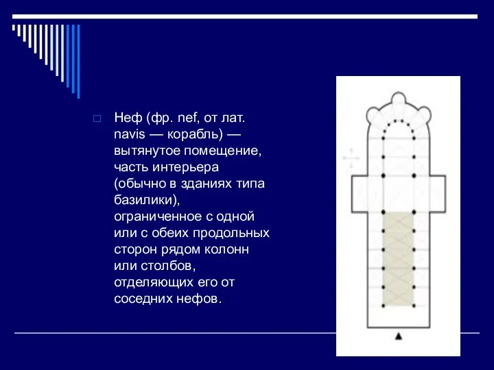 Неф (фр. nef, от лат. navis — корабль) — вытянутое помещение,