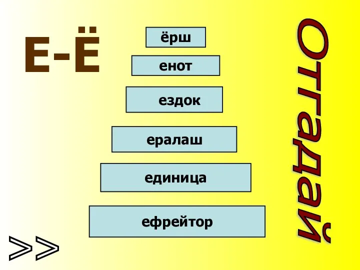 ёрш енот ералаш единица Отгадай Е-Ё