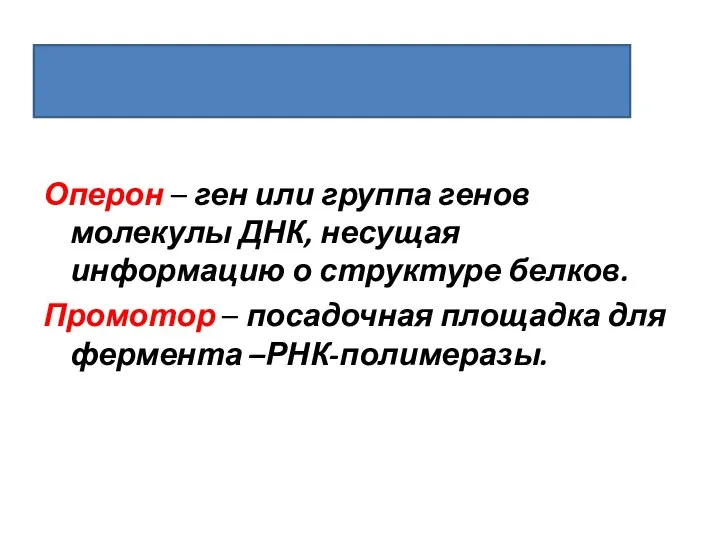 Оперон – ген или группа генов молекулы ДНК, несущая информацию о