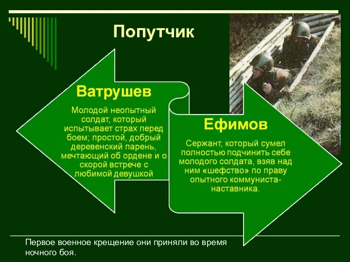 Первое военное крещение они приняли во время ночного боя. Попутчик