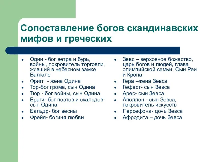 Сопоставление богов скандинавских мифов и греческих Один - бог ветра и