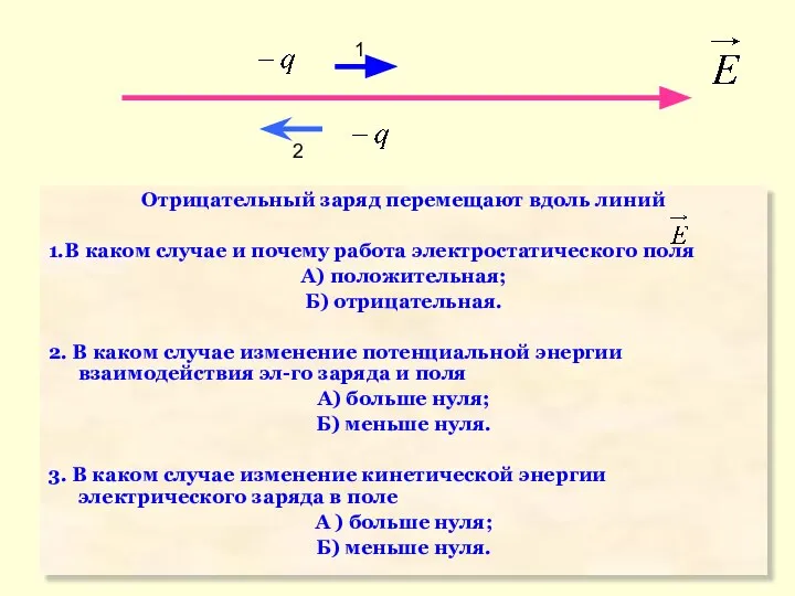 Отрицательный заряд перемещают вдоль линий 1.В каком случае и почему работа