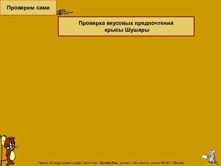 Проверим сами Проверка вкусовых предпочтений крысы Шушары Проект «Откуда дырки в