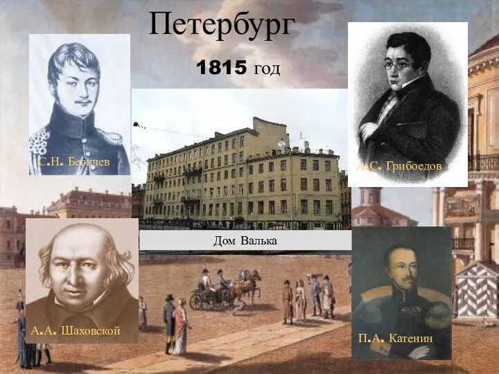 Петербург А.С. Грибоедов С.Н. Бегичев А.А. Шаховской П.А. Катенин Дом Валька 1815 год