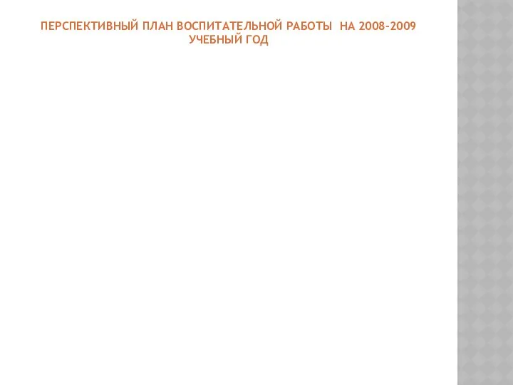 ПЕРСПЕКТИВНЫЙ ПЛАН ВОСПИТАТЕЛЬНОЙ РАБОТЫ НА 2008-2009 УЧЕБНЫЙ ГОД