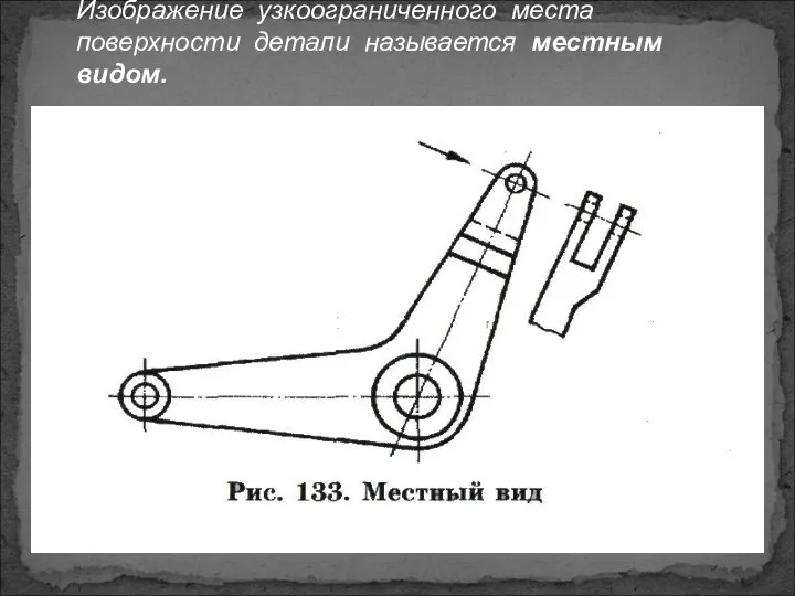 Изображение узкоограниченного места поверхности детали называется местным видом.