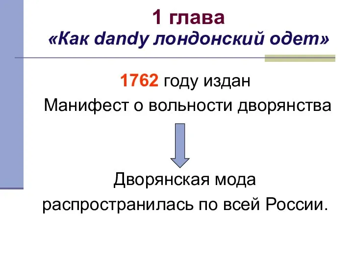 1 глава «Как dandy лондонский одет» 1762 году издан Манифест о