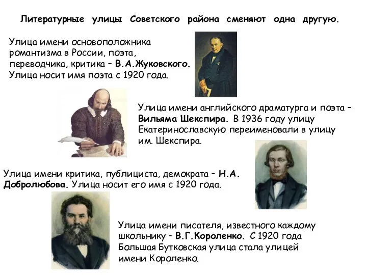 Литературные улицы Советского района сменяют одна другую. Улица имени основоположника романтизма