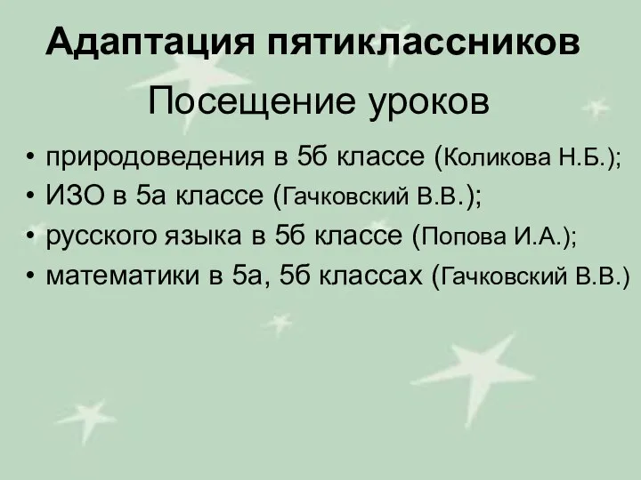 Посещение уроков природоведения в 5б классе (Коликова Н.Б.); ИЗО в 5а