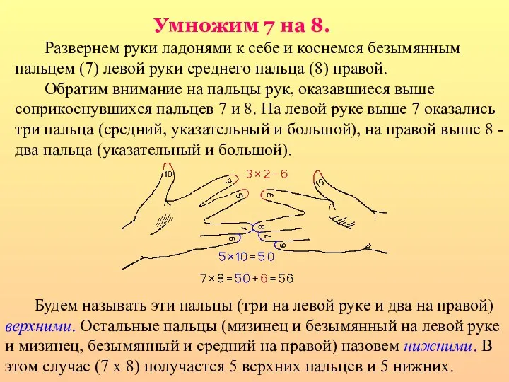 Развернем руки ладонями к себе и коснемся безымянным пальцем (7) левой