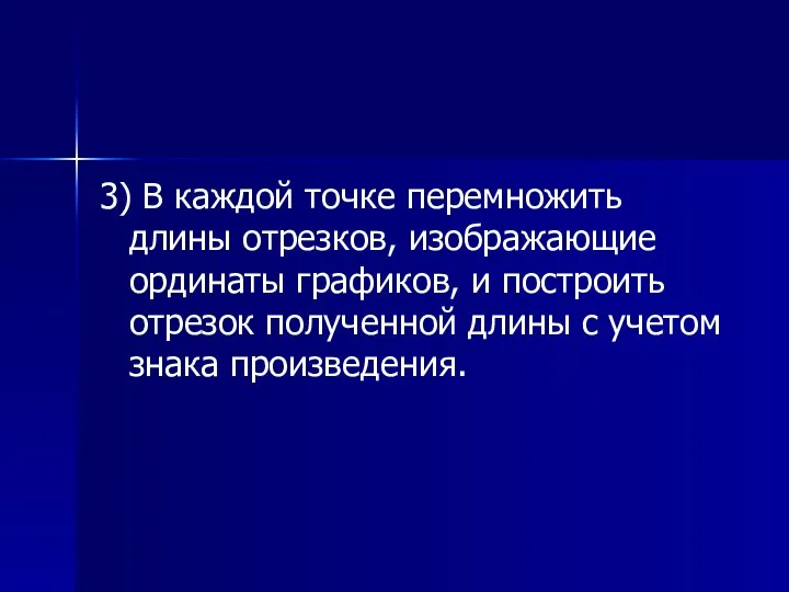 3) В каждой точке перемножить длины отрезков, изображающие ординаты графиков, и