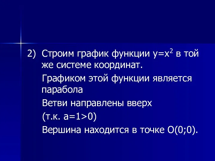 2) Строим график функции y=x2 в той же системе координат. Графиком