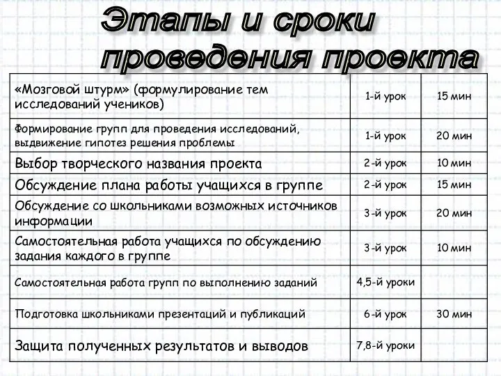 Этапы и сроки проведения проекта