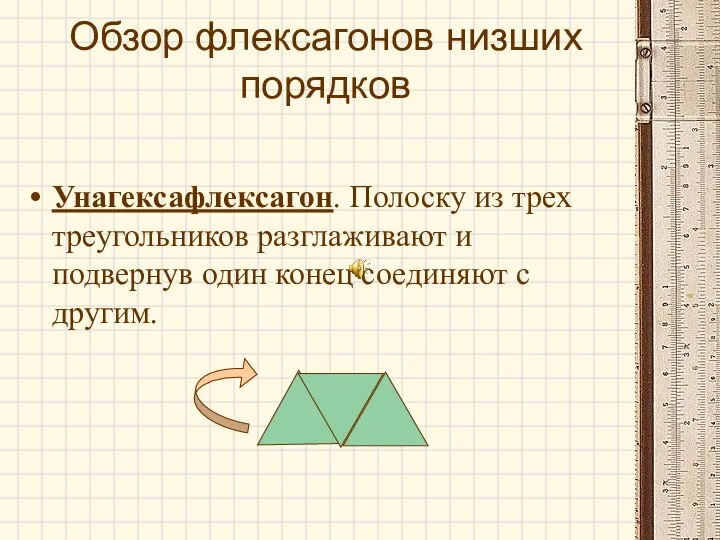 Обзор флексагонов низших порядков Унагексафлексагон. Полоску из трех треугольников разглаживают и