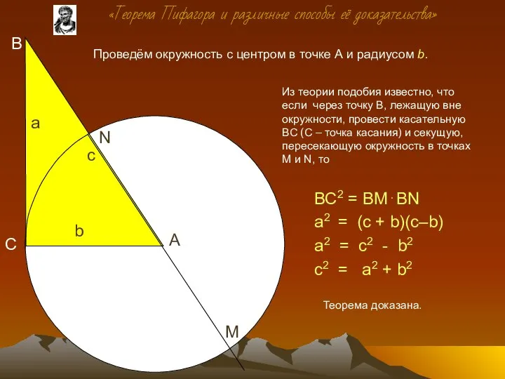 ВС2 = ВМ⋅ВN а2 = (с + b)(с–b) а2 = с2