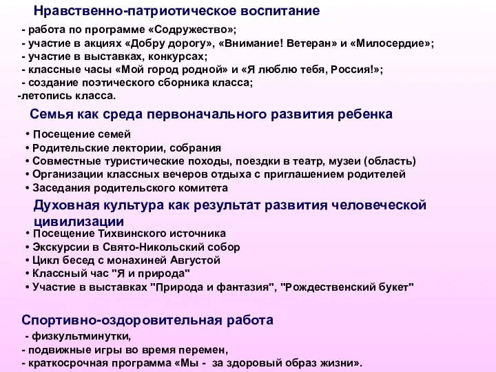 Нравственно-патриотическое воспитание - работа по программе «Содружество»; - участие в акциях