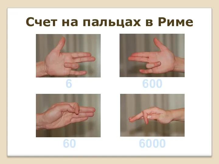 Счет на пальцах в Риме 6 600 60 6000